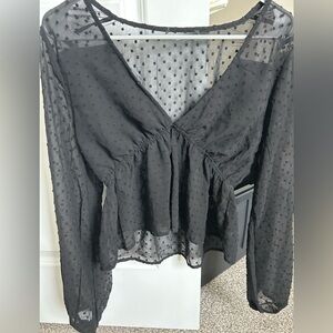 Lulus black Swiss dot semi sheer long sleeve top, size S